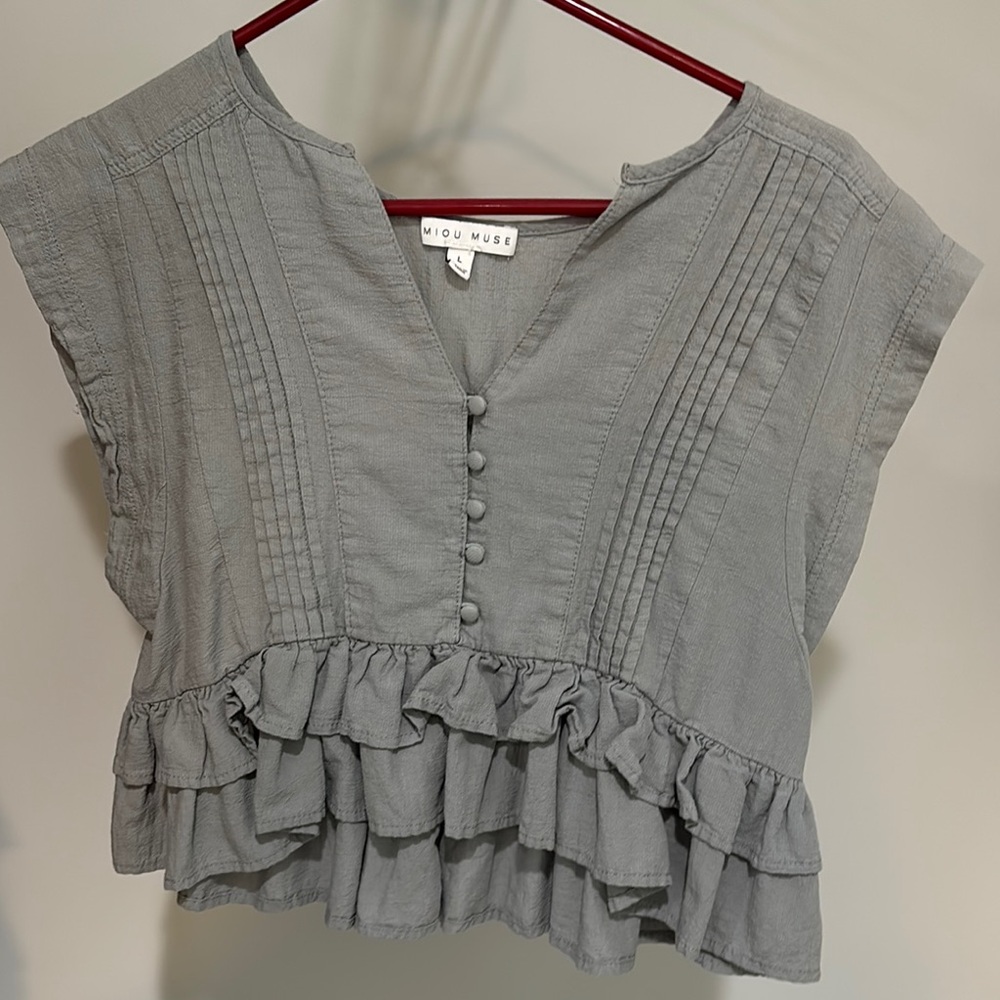 Gray Ruffled Babydoll Women's Top
